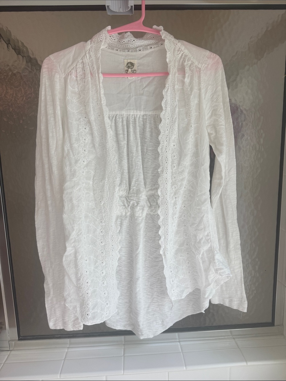 Women’s White Lace-Trim Open Cardigan Top
